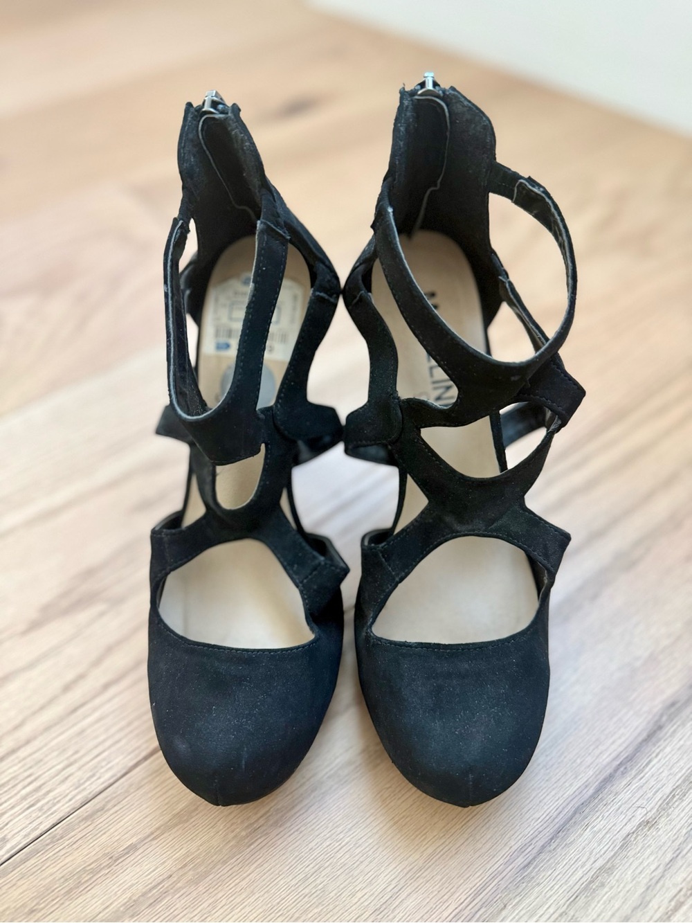 Black Cutout Strappy High Heels with Ankle Zip